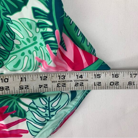 Matilda Jane womens medium Pink Green One Piece Swimsuit Ruffle tropical - Picture 9 of 9